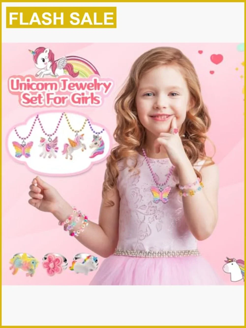 26pc Kids Dress Up Jewelry Set Necklaces Bracelets Rings Unicorn